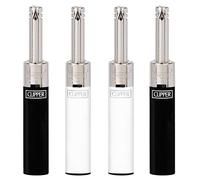 Clipper - Pack de 4 Mecheros Electricos en Colores Blanco y Negro con Mini Tube | Recargables de Gas | Diseño icónico Clipper | Ideal para Encender Velas