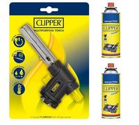 Clipper - Soplete Multiusos + Cartucho de 400ml de Gas Universal (2 Uds) | Válvula GLP250 | Ideal para Flamear, Caramelizar y usar en Barbacoas | Cocina & Acampada