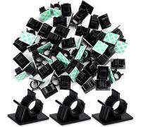 Clips de Alambre Cable Ajustable Autoadhesivo Plástico Abrazadera, Negro, Paquete 50