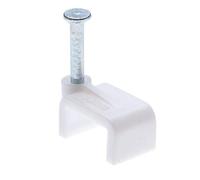 Clips de Cable Plano 100 Piezas Abrazadera 10mm para Cable Grapas con Clavos de Acero Incorporados Clips de pared Eléctrico para Oficina/Hogar Compatible con Cat 5 5e, 6 6a, 7 | 6P4C 8P8C | RJ11 RJ45