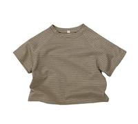 Clips de cárdigan para niños y niñas, manga corta, verano, informal, playas, vacaciones, camisetas a rayas, camiseta, 1 regalo para niñas, beige, 5-6 años