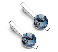 Clips de corbata clásicos para hombre, diseño de cuervo y luna negra, paquete de 2 clips de cierre, regalos para aniversario y negocios, 5.5x2.2cm, poliuretano