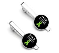Clips de corbata plateados para hombre con el lema "Concientización sobre el cáncer de linfoma no Hodgkin" (Fuck Non Hodgkin Lymphal Cancer Clips for Men). Juego de 2 clips redondos para corbata. Idea