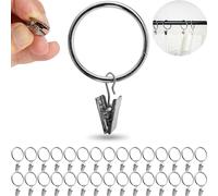 Clips de Cortina con Anillos, 30 Piezas, en Color Plata, Ø 39 mm Exterior, Ø 32 mm Interior, Anillos de Cortina, Clip Flexible para Cortinas con Gancho Carrera, Anillo Presilla Cortina, Pinza Barra