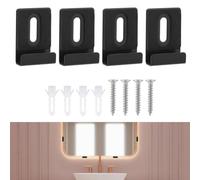 Clips de espejo de baño sin marco, kit de fijación de montaje en pared de acero inoxidable y plástico para espejos de cristal, juego de 4 piezas color negro