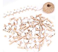 Clips de Fotos de 100 Piezas Mini Pinzas de Madera Fotográfico Clavijas en Forma de Corazón Craft Clips con 30m Cordel de Yute para Foto Titular de Tarjeta de decoración y Bricolaje Artesanal