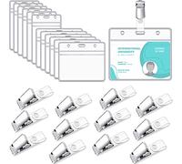 Clips de Insignia de Cocodrilo de Metal Juego de Insignia Transparente Titulares de Tarjeta de Identificación de Plástico Tarjetero con Clip Funda de PVC, Horizontal, Vertical (12 Set)