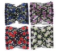 Clips de peine elásticos de rosa con cuentas elásticas, 4 Uds., accesorios florales de peine doble para estilos Updo de cola de caballo de moño