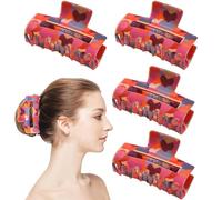 Clips de pelo gruesos, Rectangle Love Heart Pattern Hair, Decorative Claw Clips Set of 4, Strong Jaw Clamp Accessories for Women & Girls, 3.15x1.57 pulgadas