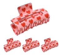 Clips de pelo gruesos, Rectangle Love Heart Pattern Hair, Decorative Claw Clips Set of 4, Strong Jaw Clamp Accessories for Women & Girls, 3.15x1.57 pulgadas