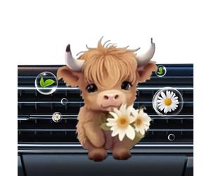 Clips de ventilación de ambientador de aire del automóvil: lindos aromas de carro de vacas de las tierras altas difusor, 2D acrílico decorativo de aromaterapia clip de perfume | Desodorizador de vehíc