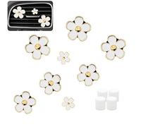 Clips de ventilación de coche, 8 piezas, margaritas, flores, clips de ventilación de aire, para niñas, regalos de mujeres (blanco)