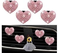 Clips de ventilación de corazón rosa brillante, ambientadores de coche con forma de corazón de cristal, clips de ventilación para difusor de coche, clip de ventilación de diamantes de imitación