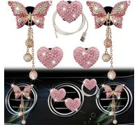 Clips de ventilación de corazón rosa y mariposa, 4 piezas de ambientadores brillantes de corazón y mariposa, clips de ventilación de diamantes para decoración interior de coche, accesorios de coche