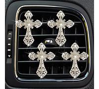 Clips de ventilación de cruz brillante, 4 piezas de ambientadores de coche con cruz de cristal, clips de ventilación difusores de coche, clip de ventilación de diamantes de imitación, decoración
