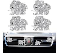 Clips de ventilación de elefante brillante, 4 piezas de ambientadores de coche con diseño de elefante de cristal, clips de ventilación para difusor de coche, clip de ventilación de diamantes de