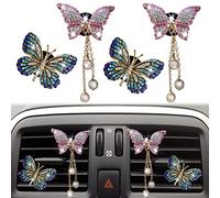 Clips de ventilación de mariposa brillante, 4 piezas de ambientadores de coche con diseño de mariposa de cristal, clips de ventilación para difusor de coche, clip de ventilación de diamante,