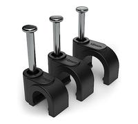 Clips Para Cables Redondos Negras de 7mm, Paquete de 100 - Para una Gestión Eficaz de los Cables - Clavijas para Cables de Pared Eléctricos/Ethernet, Pinzas para Clavos
