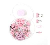 Clips para carpetas y clips de papel, surtido de chinchetas multifunción, juegos de tachuelas, abrazaderas de papel con caja para documentos escolares de oficina (Rosa)