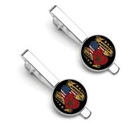 Clips para corbata con la bandera marroquí de Marruecos y la mitad de los moros americanos, para hombre, plateados, redondos, para corbata, juego de 2, ideales para aniversarios de boda, negocios y gr