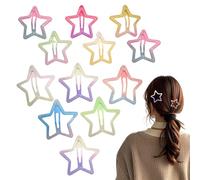 Clips para el pelo de estrella de 6 x 6 cm y 6 x 4 cm para niñas, juego de 12 piezas de metal Crush-Pattern Barrette | Multicolor Festival Concert Party Hair Accessory | Soportes brillantes para niños