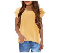 Clips para vestidos para niña, manga ondulada, verano, cuello redondo, manga corta, blusas, casual, moda, monocolor, camiseta para niñas Tee G, amarillo, 11-12 años
