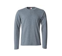 Clique - Camiseta de manga larga para hombre Basic-T L/S, de algodón jersey, cuello elástico, cinta antisudor, ajuste Slim-Fit, Heatheygrey, X-Large