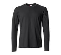 Clique - Camiseta de manga larga para hombre Basic-T L/S, de algodón jersey, cuello elástico, cinta antisudor, ajuste Slim-Fit, Negro , XXXL
