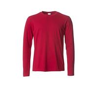 Clique - Camiseta de manga larga para hombre Basic-T L/S, de algodón jersey, cuello elástico, cinta antisudor, ajuste Slim-Fit, rojo, Small