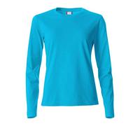 Clique - Camiseta de manga larga con cuello redondo para mujer Basic-T L/S en jersey de algodón, ajuste slim fit en diferentes medidas y colores, azul turquesa, XS