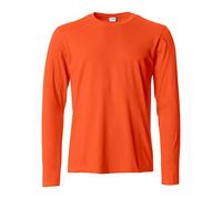 Clique - Camiseta de manga larga para hombre Basic-T L/S, de algodón jersey, cuello elástico, cinta antisudor, ajuste Slim-Fit, naranja., Large