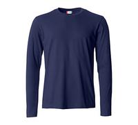 Clique - Camiseta de manga larga para hombre Basic-T L/S, de algodón jersey, cuello elástico, cinta antisudor, ajuste Slim-Fit, Azul marino, X-Large