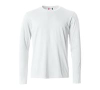 CLIQUE - Camiseta de manga larga para hombre Basic-T L/S, Jersey-algodón, cuello elástico, banda para el sudor, ajuste Slim-Fit, Blanco, L