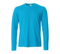 Clique - Camiseta de manga larga para hombre Basic-T L/S, de algodón jersey, cuello elástico, cinta antisudor, ajuste Slim-Fit, azul turquesa, Small