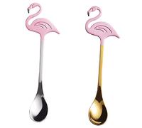 CLISPEED 2 Piezas Cucharas Café Inoxidable Creativas Cucharillas para Postres y Agitar Diseño Flamenco Dorado y Natural Aptas para Hogar y Restauración