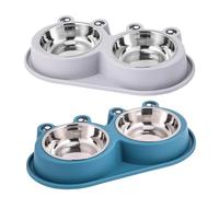 CLISPEED 2 Piezas Cuencos para Perros y Gatos Antiácaros con Base Antideslizante Comederos Elevados con Cuencos de Acero Inoxidable para Agua y Comida de Azul y Gris Pequeño para Mascotas