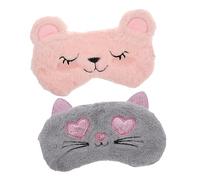 CLISPEED 2 piezas Máscara de de Felpa Portátil de Ojos con Diseño de Animales Oso Tímido y Gato Corazón para Siestas y Descanso Ligera y