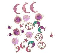 CLISPEED 24 Colgantes de Aleación DIY Luna, Estrella y Globo Terráqueo, Accesorios de Joyería para Collar y Pulsera, Color Morado, Set de 24 Piezas para Manualidades y Bisutería