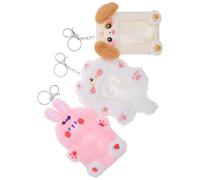 CLISPEED 3 piezas Fundas de Peluche para Tarjetas Id con Llavero Portatarjetas Colgante de Felpa con Diseño de Perro Gato y Conejo para Organización y Protección de Carnés Escolares y Bus