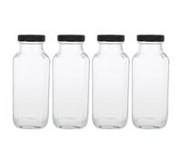 CLISPEED 4piezas Botellas De Vidrio Cuadradas Para Jugos y Bebidas Recipientes Transparentes Tapas Reutilizables Para Batidos Leche y Agua Para Hogar y Llevar