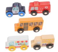 CLISPEED 5 Piezas Vehículos de Madera Mini Juguetes Educativos para Camión Bomberos y Coches Portátiles Regalos Infantiles