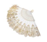 CLISPEED Abanico de Mano Vintage con Encaje y Diseño de Rosa Portátil y Decorativo para Bodas Fiestas y Cosplay