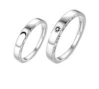 CLISPEED Anillos De Pareja Creativos Estrella y Luna, Anillo Abierto De Joyería De Plata, Accesorio Decorativo Para Dedo, Unisex Para Bodas y Aniversarios, Diseño Original Ajustable, 2 Piezas