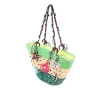 CLISPEED Bolso de Hombro de Playa Tejido a Mano Paja de Trigo Verde Bolso Cruzado Bordado de Estrellas y Cuentas de Madera para Mujer Uso Diario y Vacaciones