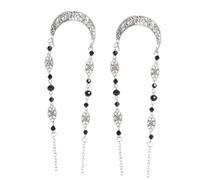 CLISPEED Cadena Frente 2 Piezas Tamaño Único Cristales Negros Vintage, Accesorio Cabello de Novia y Niñas, Tocado Delicado para Boda y Eventos, Estilo Retro sin Cierres