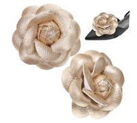 CLISPEED Clips para Adornos de Zapatos Flores de Piel y Pinzas de Pecho de Tela Satinada Dorada, Accesorios de Moda para Mujer en Eventos y Celebraciones, Diseño Delicado de 6,5 Cm