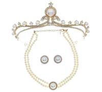 CLISPEED Conjunto de Collar Pendientes y Tiara para Mujer Joyería de Perlas Sintéticas Blanca Accesorio para Boda y Fiesta Set Elegante Diseño Clásico para Celebraciones