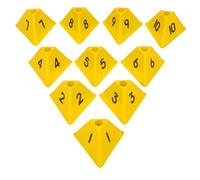 CLISPEED Conos de Fútbol de Agilidad Numerados 1-10 Amarillos Triángulo Plástico Resistente para Entrenamiento Físico Marcadores para Ejercicios y Pistas Deportivas al Aire Libre