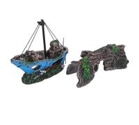 CLISPEED Decoración Acuario Resina Barco Naufragio y Corteza Árbol Hueca para Peces Pequeños Betta Gambas Tanque Segura Natural