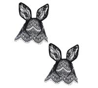 CLISPEED Diadema Orejas de Conejo y Gato 2 Piezas Negro Encaje y Velo para Fiesta y Cosplay Niños y Adultos Accesorios Cabello Elegante